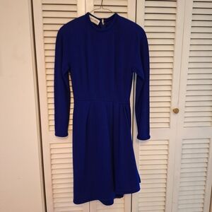 Albert Nipon Vintage Royal Blue Wool Long Sleeve Dress Sz 4